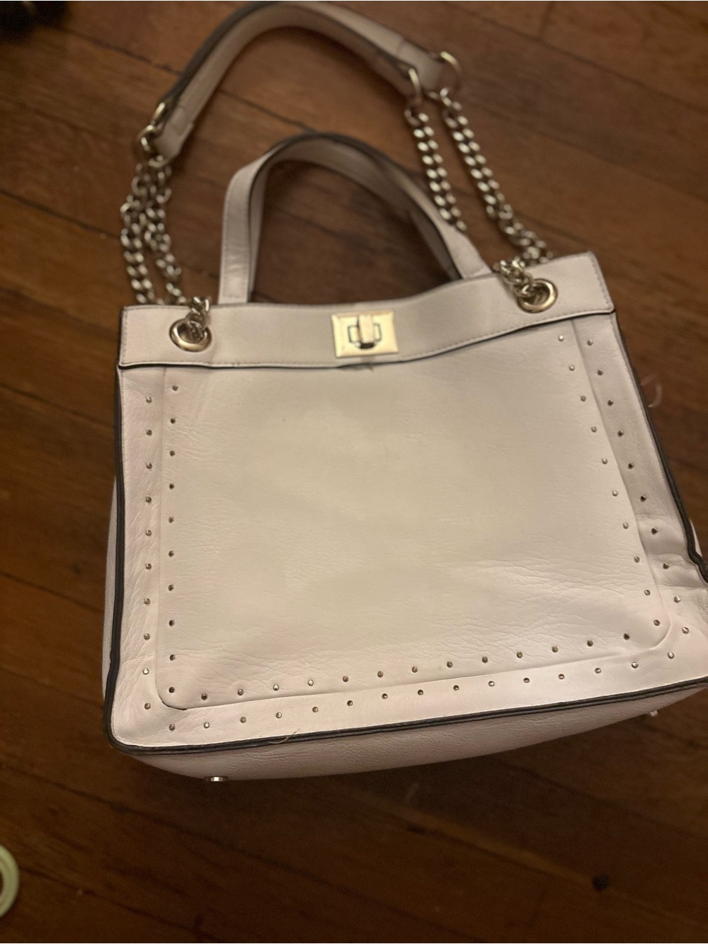 Elegant Women's Leather Tote Bag in Light Pink with Chain Handles